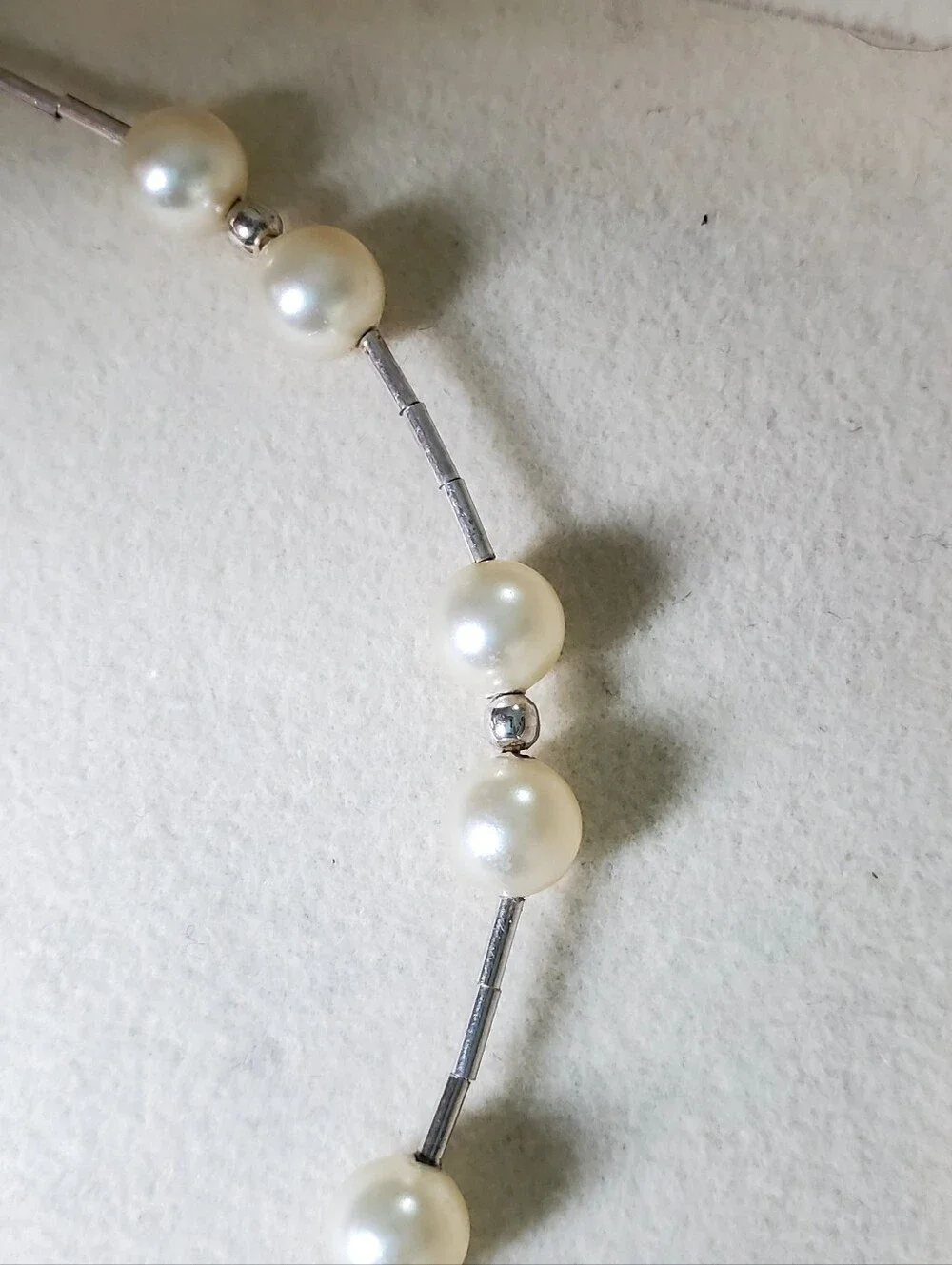Freshwater Pearl Station Necklace - White Pearls with Silver Accents - Picture 5 of 6
